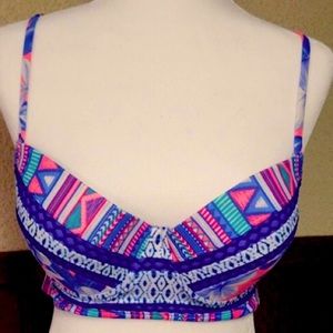 OP underwire 2 strap split back bra style bikini top push-up tropical geometric